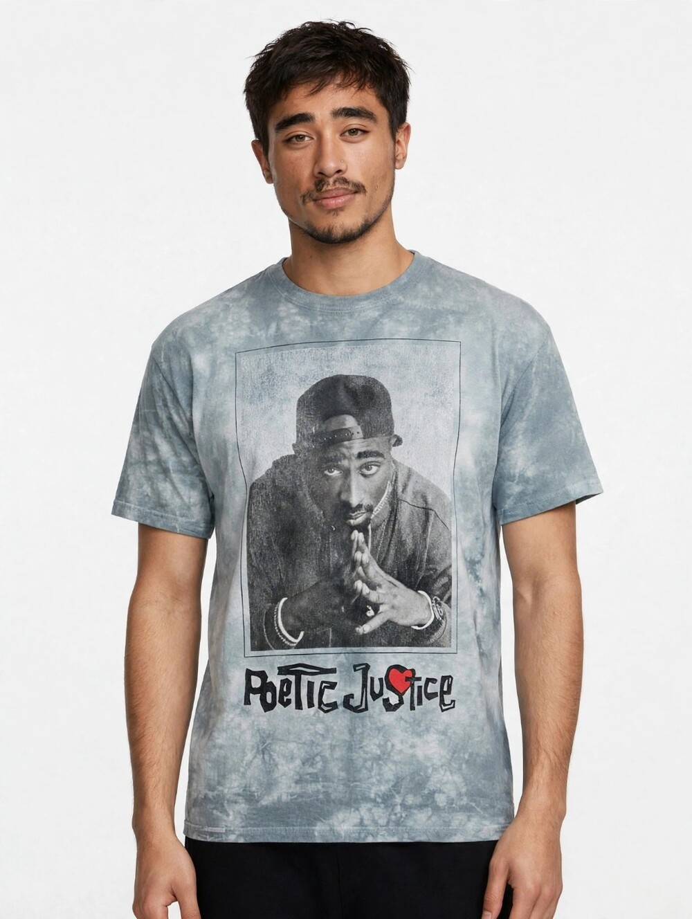 Tupac Poetic Justice Tie Dye T-Shirt Men's XL Blue White 100% Cotton Band Tee